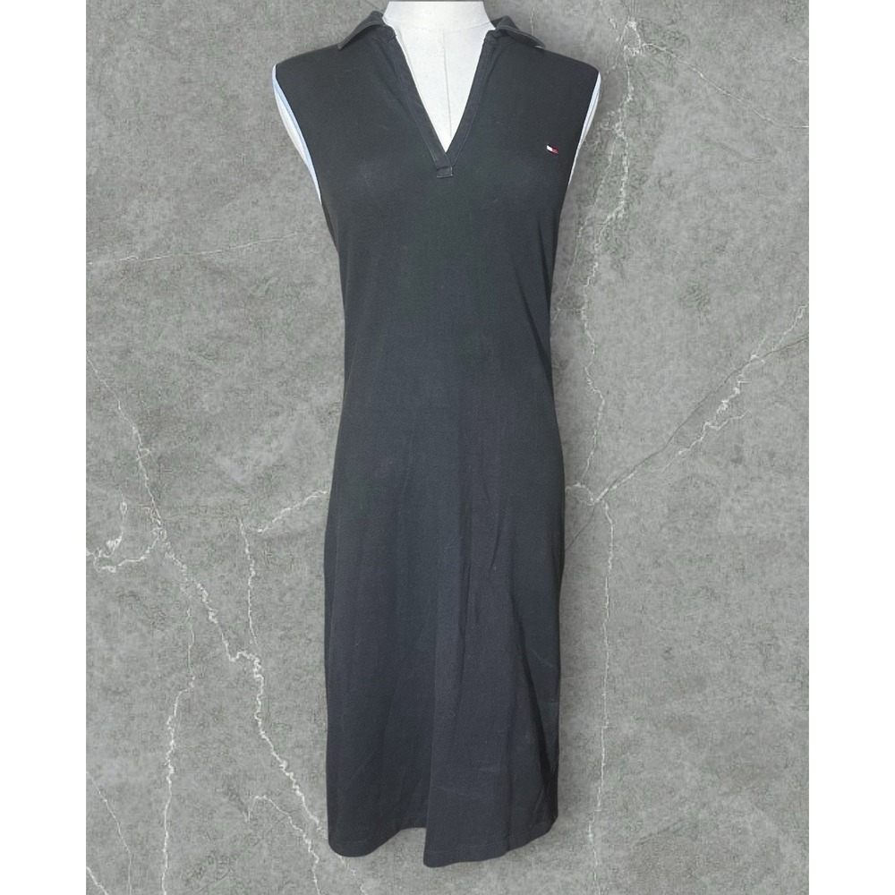Vtg Tommy Hilfiger Polo Dress Y2K Casual Tennis Preppy School Work Black Size S
